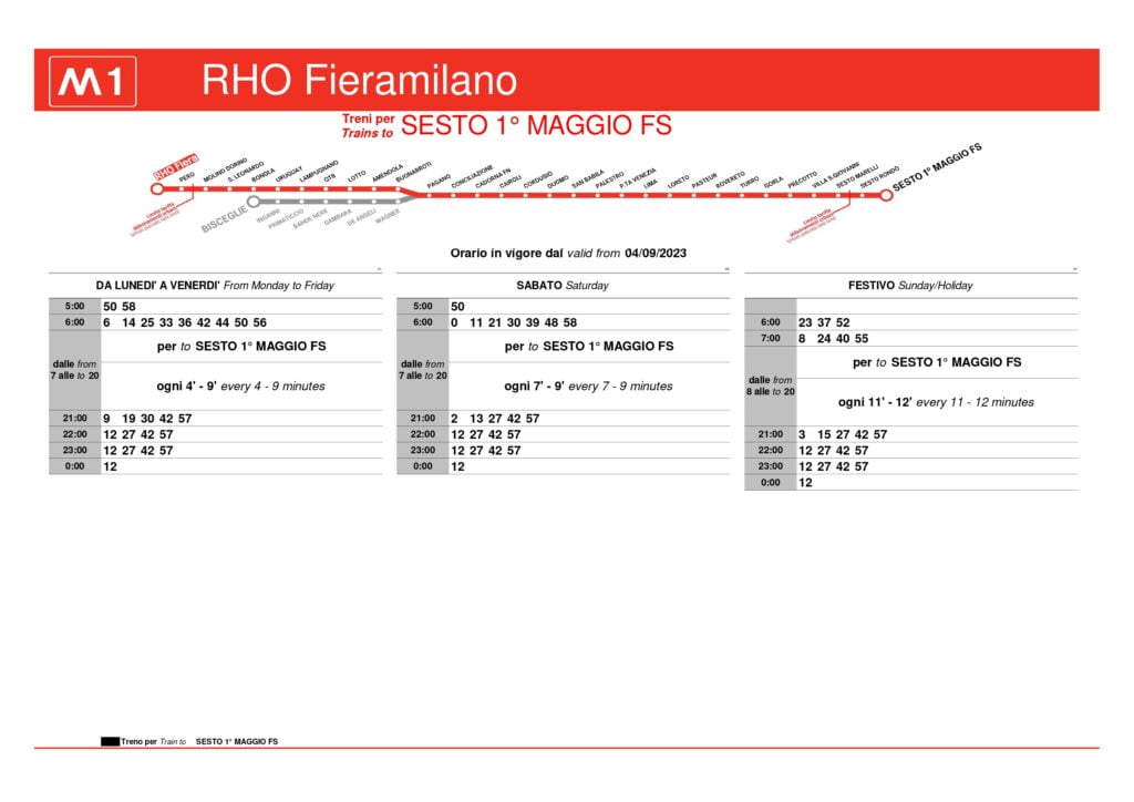 《Rho Fiera Linea M1 Rossa Metro Milano》 Orari - Mappa ️